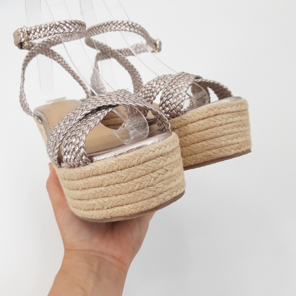 Anthropologie | Woven Strap Wedge Raffia Heels, Sandals in Champagne - Picture 5 of 12